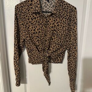 Leopard Print Tie-Front Blouse